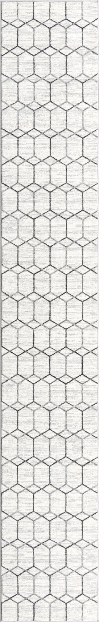 White 2' 7 x 16' 5 Matrix Trellis Runner Area Rug 100% Polyester Geometric Pattern Modern Carpet for Living, Dining, Bedroom, Office for Sale at Rug Engine