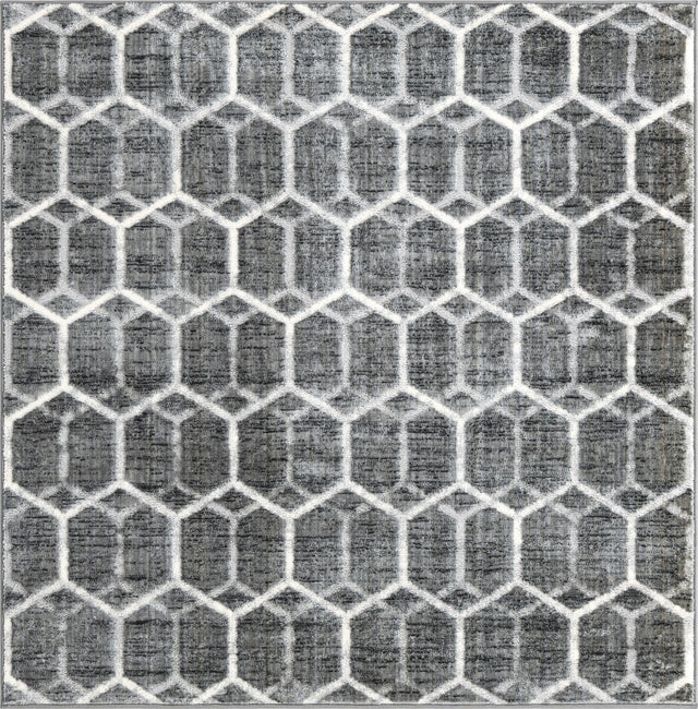 Grey 5' 3 x 5' 3 Matrix Trellis Square Area Rug 100% Polyester Geometric Pattern Modern Carpet for Living, Dining, Bedroom, Office for Sale at Rug Engine