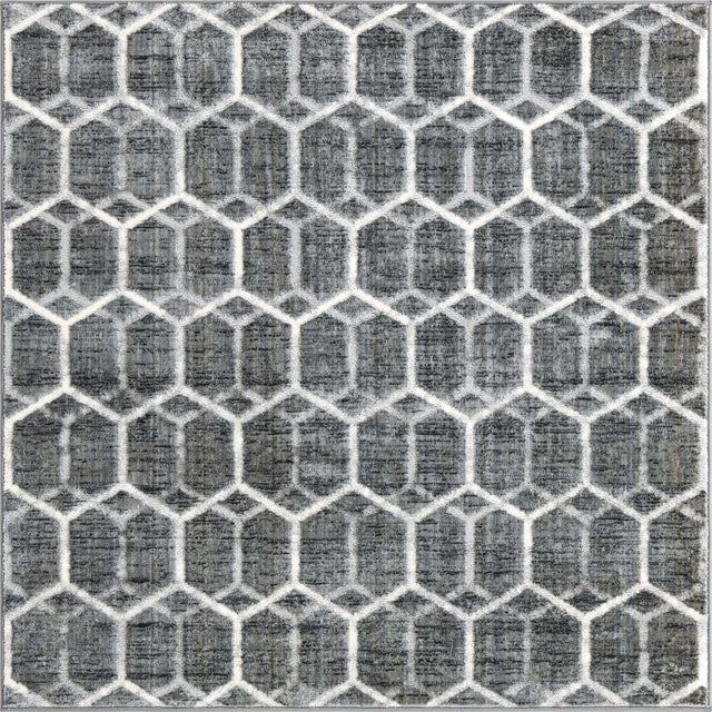 Grey 5' 3 x 5' 3 Matrix Trellis Square Area Rug 100% Polyester Geometric Pattern Modern Carpet for Living, Dining, Bedroom, Office for Sale at Rug Engine