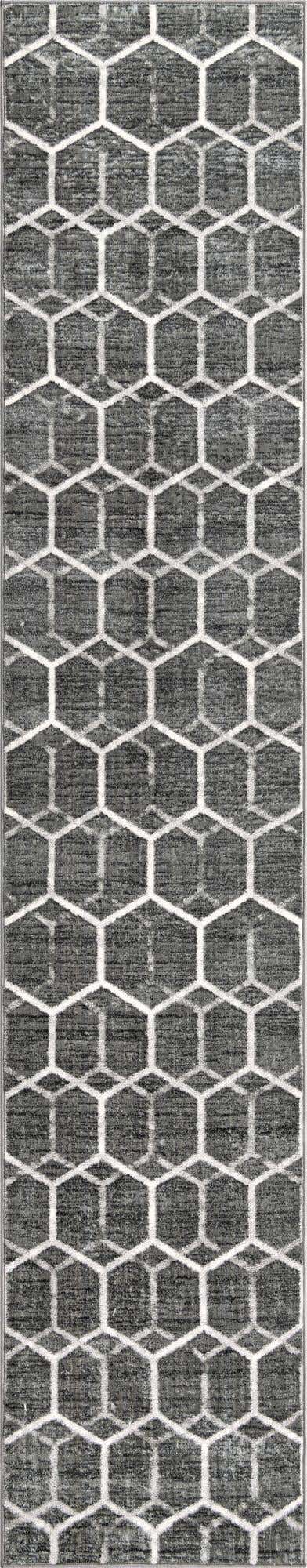 Grey 2' 7 x 13' Matrix Trellis Runner Area Rug 100% Polyester Geometric Pattern Modern Carpet for Living, Dining, Bedroom, Office for Sale at Rug Engine