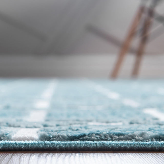 Blue 5' 3 x 5' 3 Matrix Trellis Square Area Rug 100% Polyester Geometric Pattern Modern Carpet for Living, Dining, Bedroom, Office for Sale at Rug Engine