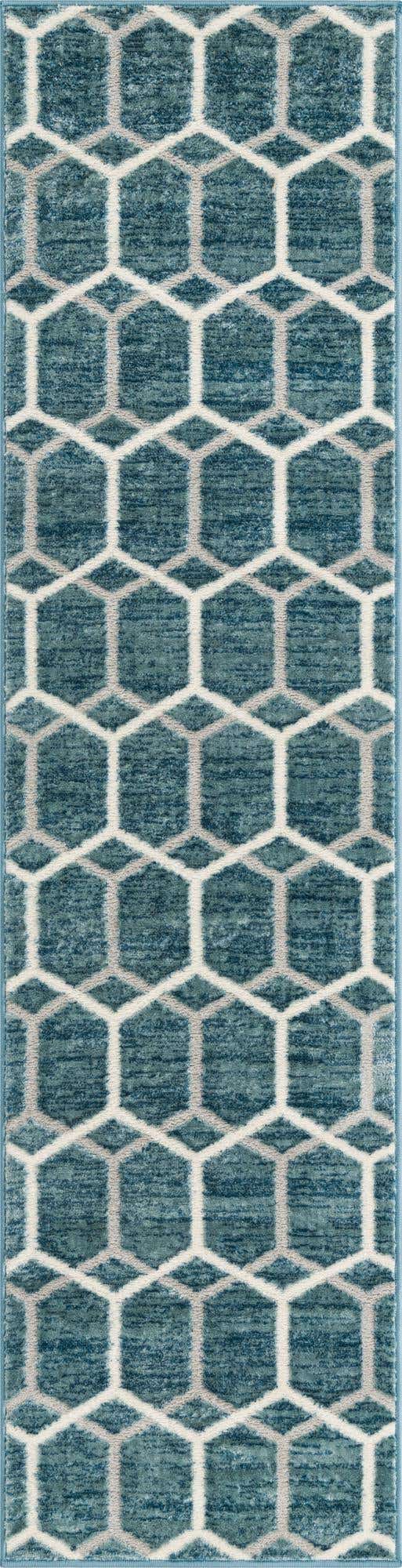 Blue 2' x 8' Matrix Trellis Runner Area Rug 100% Polyester Geometric Pattern Modern Carpet for Living, Dining, Bedroom, Office for Sale at Rug Engine