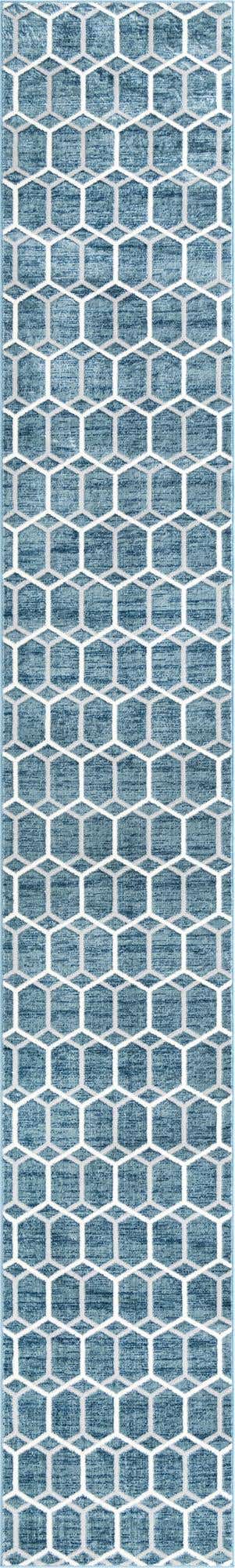 Blue 2' 11 x 19' 8 Matrix Trellis Runner Area Rug 100% Polyester Geometric Pattern Modern Carpet for Living, Dining, Bedroom, Office for Sale at Rug Engine