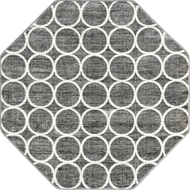 Gray 5' 3 x 5' 3 Matrix Trellis Octagon Area Rug 100% Polyester Geometric Pattern Modern Carpet for Living, Dining, Bedroom, Office for Sale at Rug Engine
