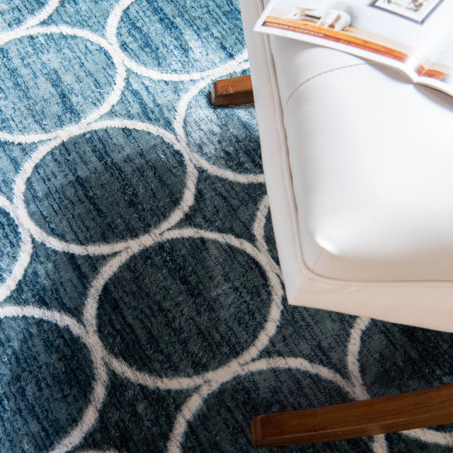 Blue 5' 3 x 5' 3 Matrix Trellis Octagon Area Rug 100% Polyester Geometric Pattern Modern Carpet for Living, Dining, Bedroom, Office for Sale at Rug Engine
