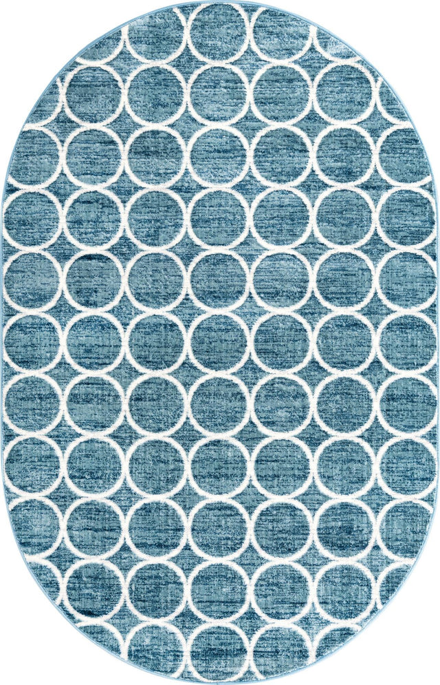 Blue 5' 3 x 8' Matrix Trellis Oval Area Rug 100% Polyester Geometric Pattern Modern Carpet for Living, Dining, Bedroom, Office for Sale at Rug Engine