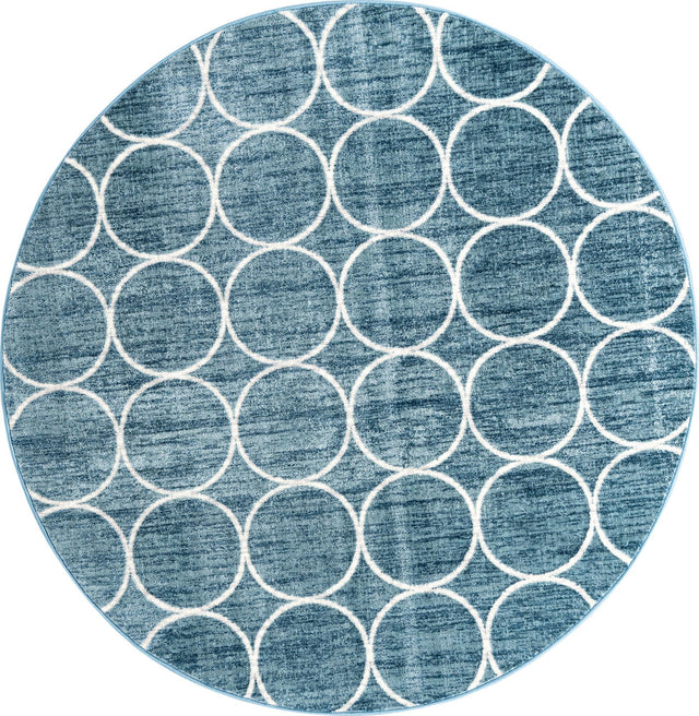 Blue 7' x 7' Matrix Trellis Round Area Rug 100% Polyester Geometric Pattern Modern Carpet for Living, Dining, Bedroom, Office for Sale at Rug Engine