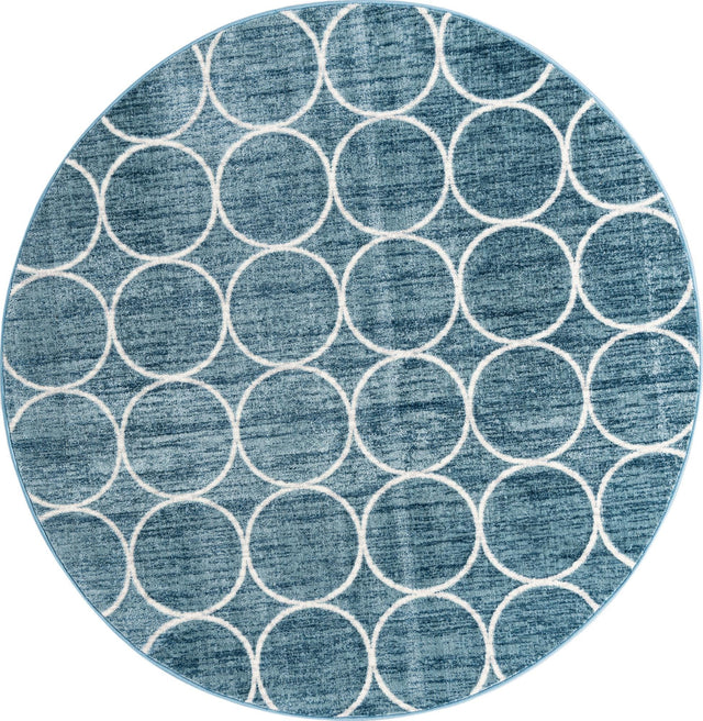 Blue 7' x 7' Matrix Trellis Round Area Rug 100% Polyester Geometric Pattern Modern Carpet for Living, Dining, Bedroom, Office for Sale at Rug Engine