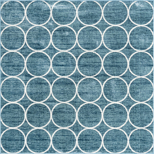 Blue 7' x 7' Matrix Trellis Square Area Rug 100% Polyester Geometric Pattern Modern Carpet for Living, Dining, Bedroom, Office for Sale at Rug Engine