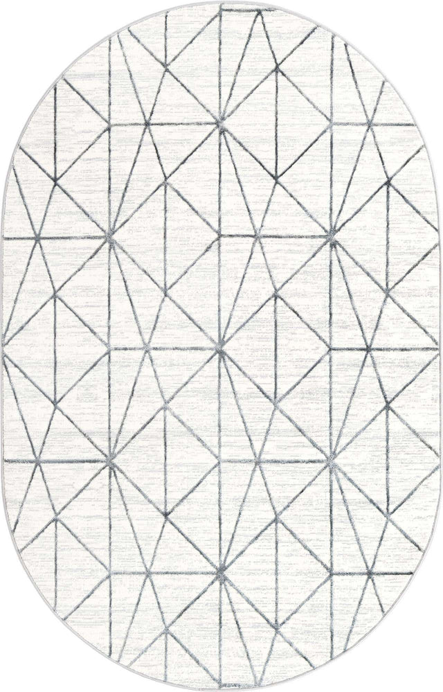 White 5' 3 x 8' Matrix Trellis Oval Area Rug 100% Polyester Geometric Pattern Modern Carpet for Living, Dining, Bedroom, Office for Sale at Rug Engine