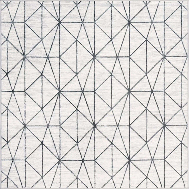 White 7' x 7' Matrix Trellis Square Area Rug 100% Polyester Geometric Pattern Modern Carpet for Living, Dining, Bedroom, Office for Sale at Rug Engine