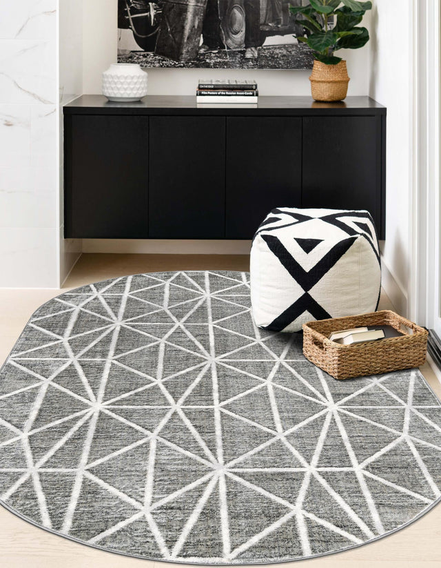 Gray 5' 3 x 8' Matrix Trellis Oval Area Rug 100% Polyester Geometric Pattern Modern Carpet for Living, Dining, Bedroom, Office for Sale at Rug Engine