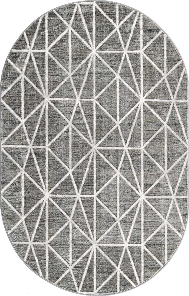 Gray 5' 3 x 8' Matrix Trellis Oval Area Rug 100% Polyester Geometric Pattern Modern Carpet for Living, Dining, Bedroom, Office for Sale at Rug Engine