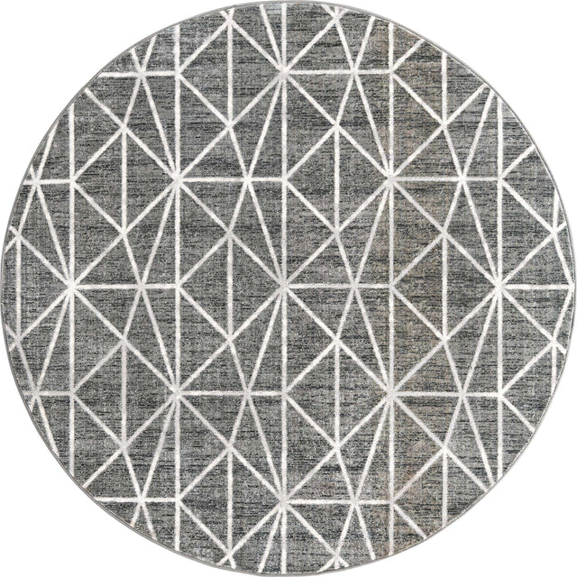 Gray 7' x 7' Matrix Trellis Round Area Rug 100% Polyester Geometric Pattern Modern Carpet for Living, Dining, Bedroom, Office for Sale at Rug Engine