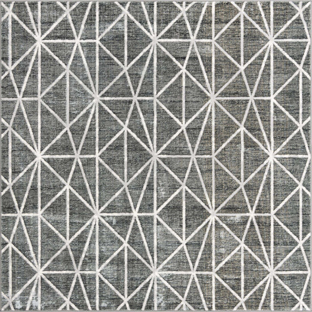 Gray 7' x 7' Matrix Trellis Square Area Rug 100% Polyester Geometric Pattern Modern Carpet for Living, Dining, Bedroom, Office for Sale at Rug Engine
