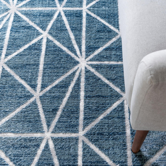 Blue 5' 3 x 5' 3 Matrix Trellis Octagon Area Rug 100% Polyester Geometric Pattern Modern Carpet for Living, Dining, Bedroom, Office for Sale at Rug Engine
