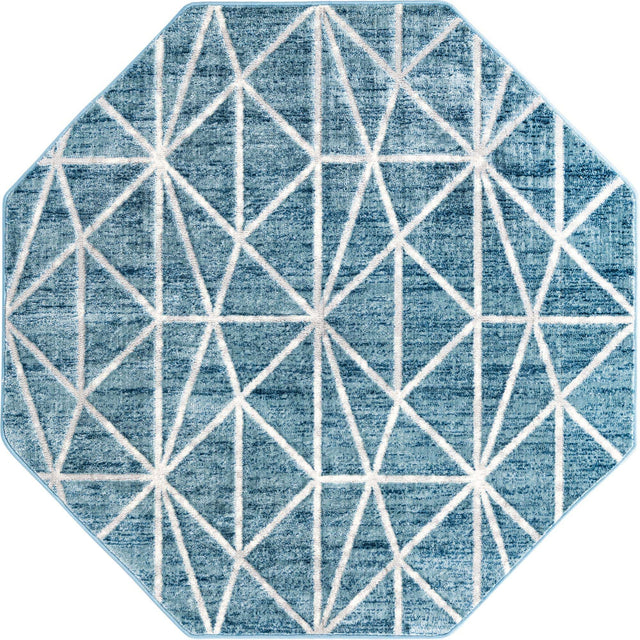 Blue 5' 3 x 5' 3 Matrix Trellis Octagon Area Rug 100% Polyester Geometric Pattern Modern Carpet for Living, Dining, Bedroom, Office for Sale at Rug Engine