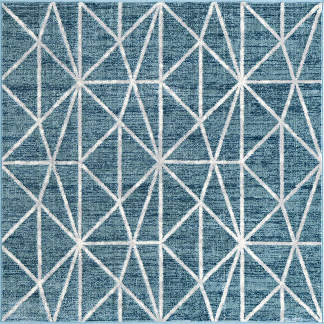 Blue 5' 3 x 5' 3 Matrix Trellis Square Area Rug 100% Polyester Geometric Pattern Modern Carpet for Living, Dining, Bedroom, Office for Sale at Rug Engine