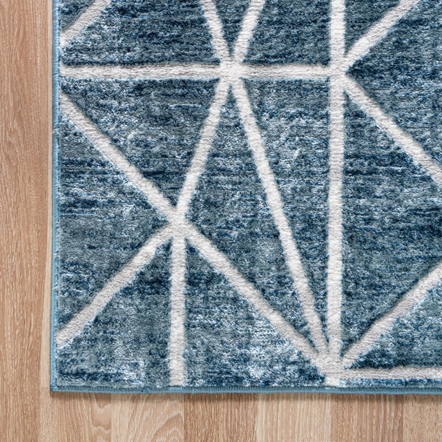 Blue 7' x 7' Matrix Trellis Square Area Rug 100% Polyester Geometric Pattern Modern Carpet for Living, Dining, Bedroom, Office for Sale at Rug Engine