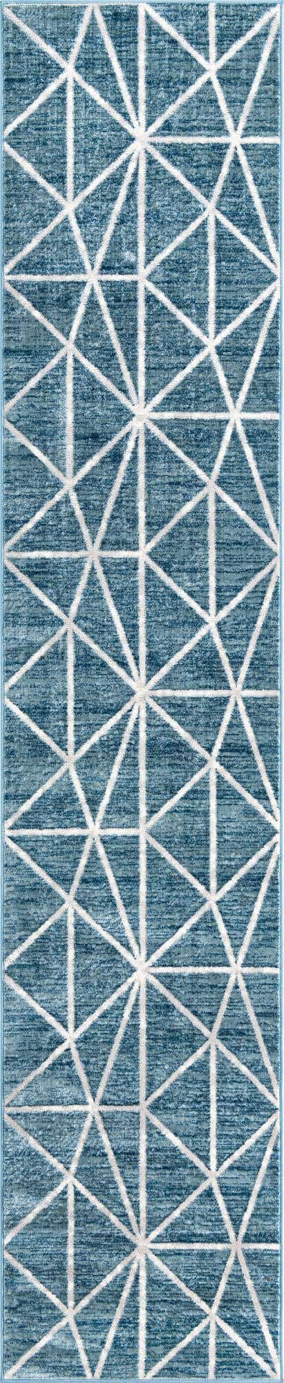 Blue 2' 7 x 13' Matrix Trellis Runner Area Rug 100% Polyester Geometric Pattern Modern Carpet for Living, Dining, Bedroom, Office for Sale at Rug Engine