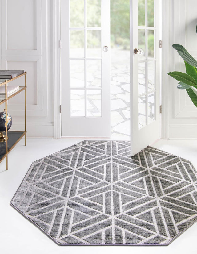 Gray 5' 3 x 5' 3 Matrix Trellis Octagon Area Rug 100% Polyester Geometric Pattern Modern Carpet for Living, Dining, Bedroom, Office for Sale at Rug Engine