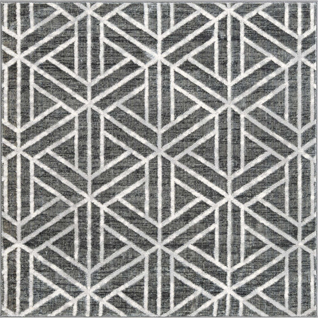 Gray 5' 3 x 5' 3 Matrix Trellis Square Area Rug 100% Polyester Geometric Pattern Modern Carpet for Living, Dining, Bedroom, Office for Sale at Rug Engine