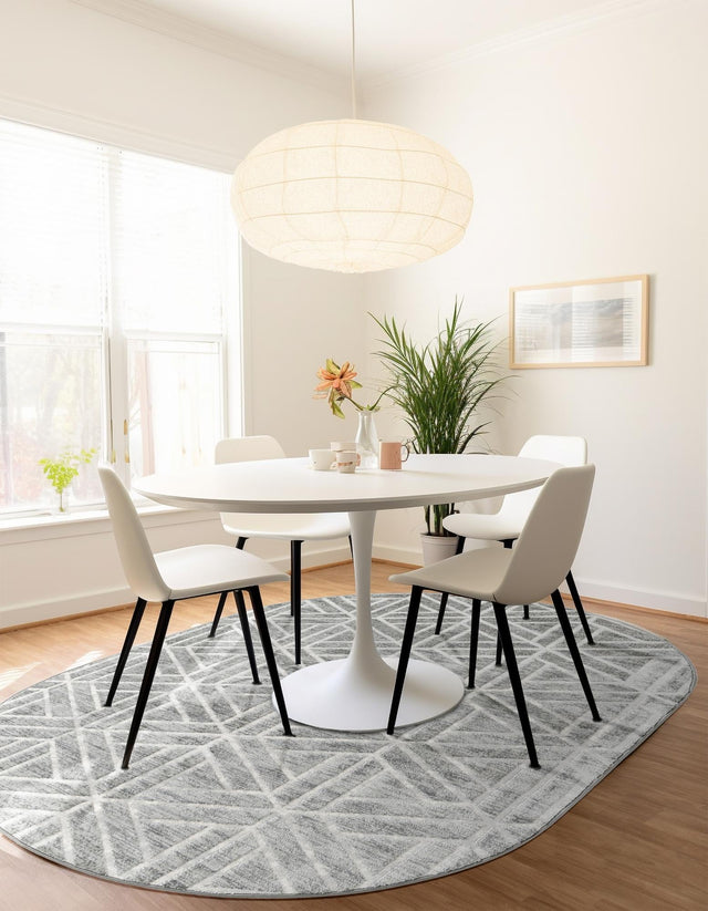 Gray 5' 3 x 8' Matrix Trellis Oval Area Rug 100% Polyester Geometric Pattern Modern Carpet for Living, Dining, Bedroom, Office for Sale at Rug Engine