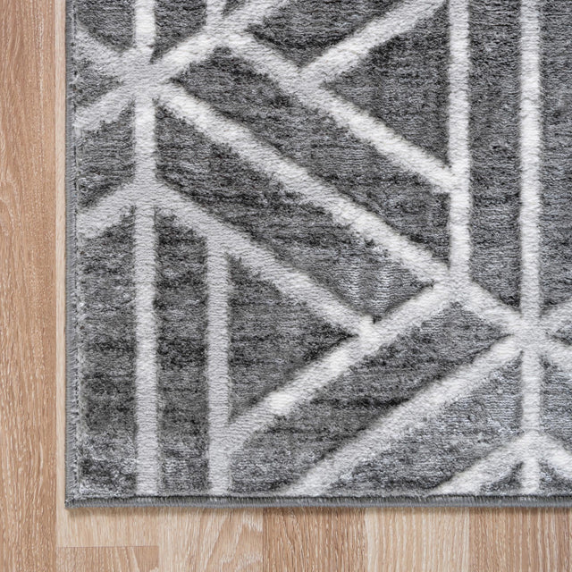 Gray 5' 3 x 5' 3 Matrix Trellis Square Area Rug 100% Polyester Geometric Pattern Modern Carpet for Living, Dining, Bedroom, Office for Sale at Rug Engine