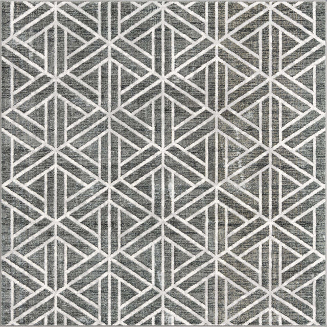 Gray 7' x 7' Matrix Trellis Square Area Rug 100% Polyester Geometric Pattern Modern Carpet for Living, Dining, Bedroom, Office for Sale at Rug Engine