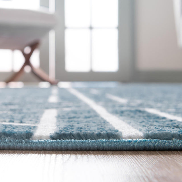 Blue 5' 3 x 5' 3 Matrix Trellis Octagon Area Rug 100% Polyester Geometric Pattern Modern Carpet for Living, Dining, Bedroom, Office for Sale at Rug Engine
