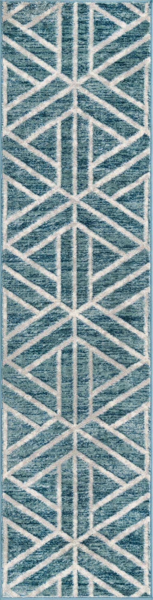 Blue 2' x 8' Matrix Trellis Runner Area Rug 100% Polyester Geometric Pattern Modern Carpet for Living, Dining, Bedroom, Office for Sale at Rug Engine