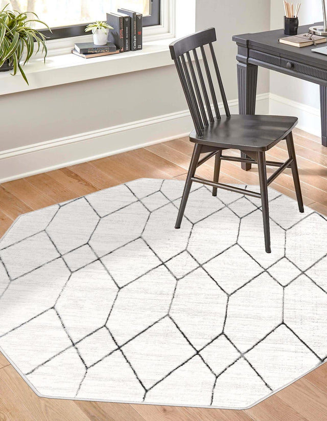 White 5' 3 x 5' 3 Matrix Trellis Octagon Area Rug 100% Polyester Geometric Pattern Modern Carpet for Living, Dining, Bedroom, Office for Sale at Rug Engine