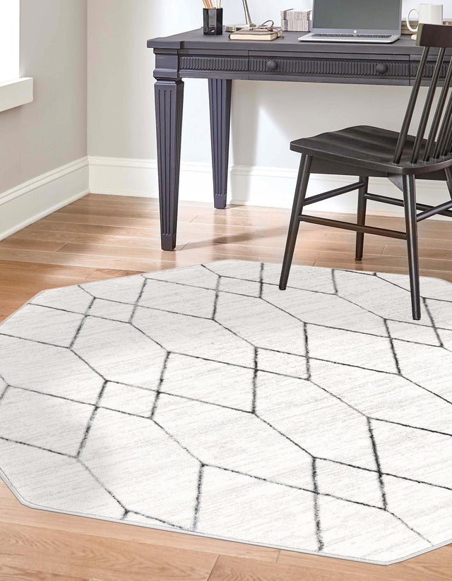 White 5' 3 x 5' 3 Matrix Trellis Octagon Area Rug 100% Polyester Geometric Pattern Modern Carpet for Living, Dining, Bedroom, Office for Sale at Rug Engine