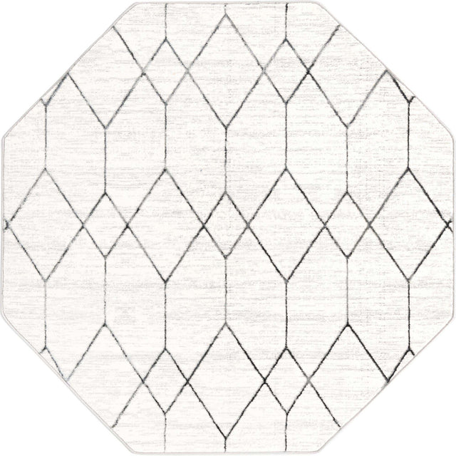 White 5' 3 x 5' 3 Matrix Trellis Octagon Area Rug 100% Polyester Geometric Pattern Modern Carpet for Living, Dining, Bedroom, Office for Sale at Rug Engine