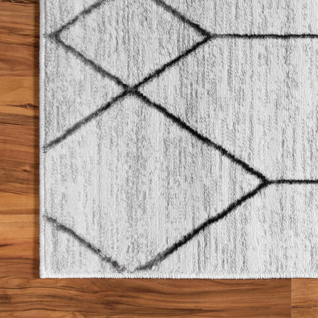 White 7' x 7' Matrix Trellis Square Area Rug 100% Polyester Geometric Pattern Modern Carpet for Living, Dining, Bedroom, Office for Sale at Rug Engine
