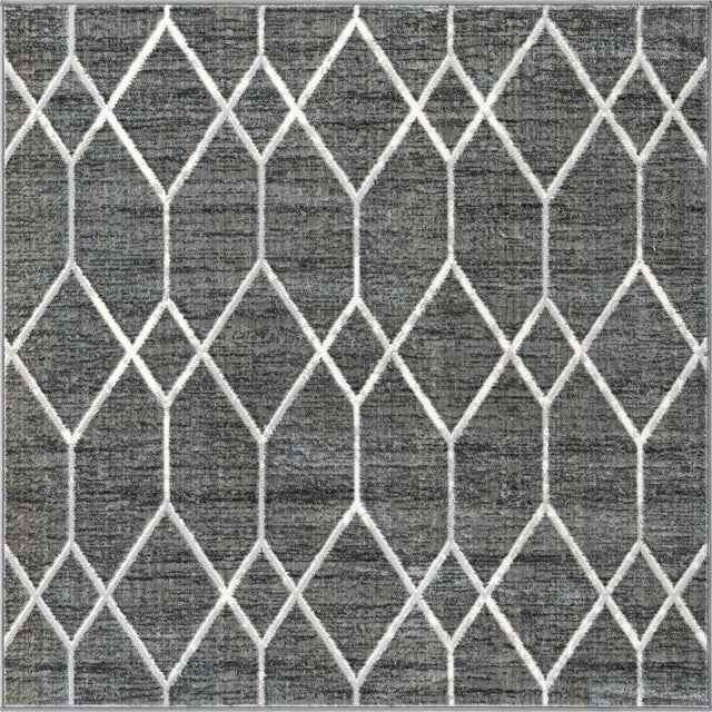 Gray 5' 3 x 5' 3 Matrix Trellis Square Area Rug 100% Polyester Geometric Pattern Modern Carpet for Living, Dining, Bedroom, Office for Sale at Rug Engine