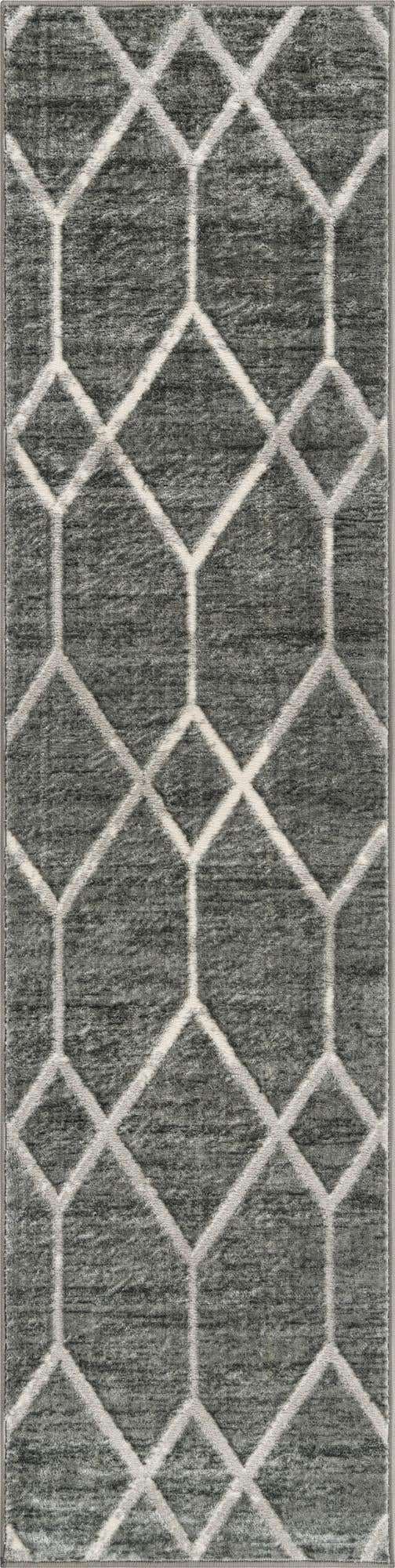 Gray 2' x 8' Matrix Trellis Runner Area Rug 100% Polyester Geometric Pattern Modern Carpet for Living, Dining, Bedroom, Office for Sale at Rug Engine