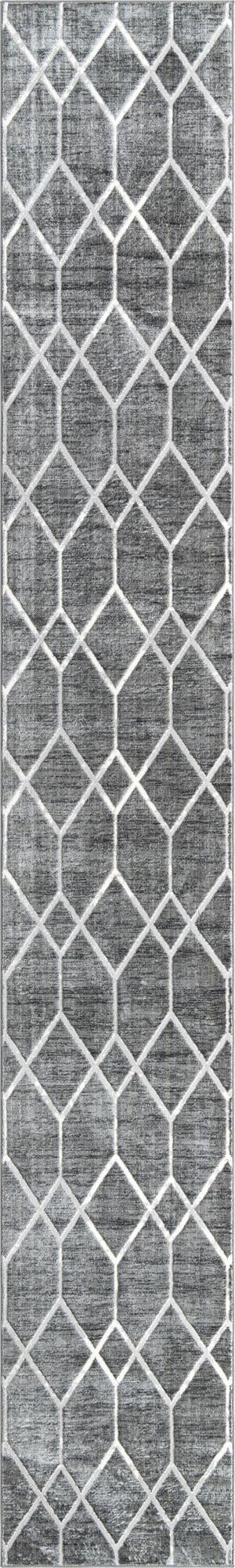 Gray 2' 11 x 19' 8 Matrix Trellis Runner Area Rug 100% Polyester Geometric Pattern Modern Carpet for Living, Dining, Bedroom, Office for Sale at Rug Engine