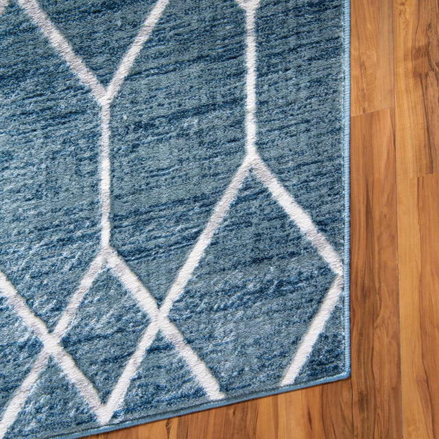 Blue 5' 3 x 5' 3 Matrix Trellis Octagon Area Rug 100% Polyester Geometric Pattern Modern Carpet for Living, Dining, Bedroom, Office for Sale at Rug Engine