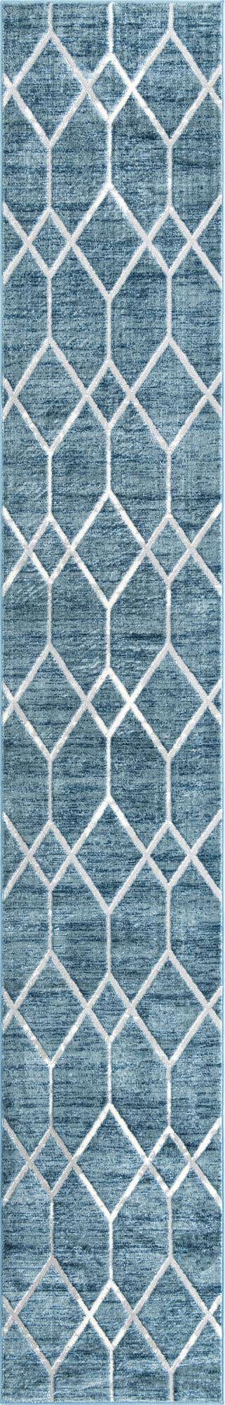 Blue 2' 7 x 16' 5 Matrix Trellis Runner Area Rug 100% Polyester Geometric Pattern Modern Carpet for Living, Dining, Bedroom, Office for Sale at Rug Engine