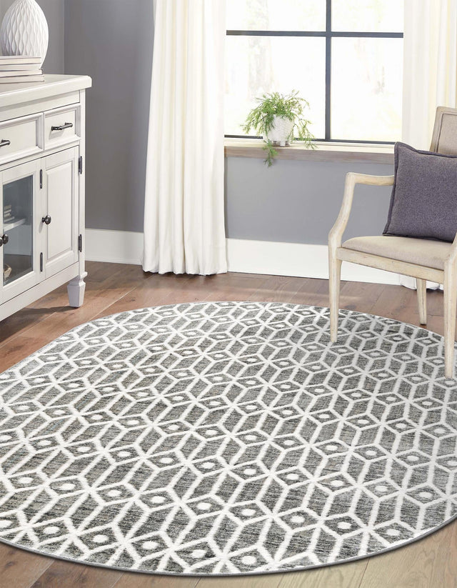 Gray 5' 3 x 8' Matrix Trellis Oval Area Rug 100% Polyester Geometric Pattern Modern Carpet for Living, Dining, Bedroom, Office for Sale at Rug Engine