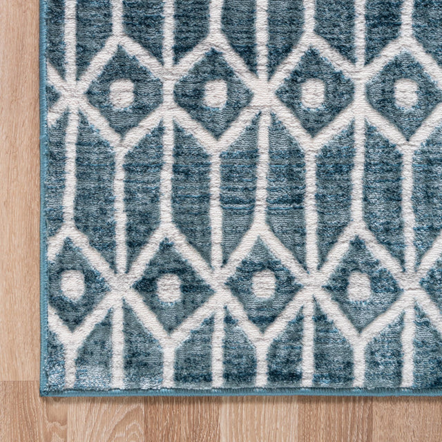 Blue 5' 3 x 5' 3 Matrix Trellis Square Area Rug 100% Polyester Geometric Pattern Modern Carpet for Living, Dining, Bedroom, Office for Sale at Rug Engine