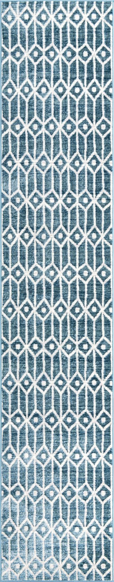 Blue 2' 7 x 13' Matrix Trellis Runner Area Rug 100% Polyester Geometric Pattern Modern Carpet for Living, Dining, Bedroom, Office for Sale at Rug Engine