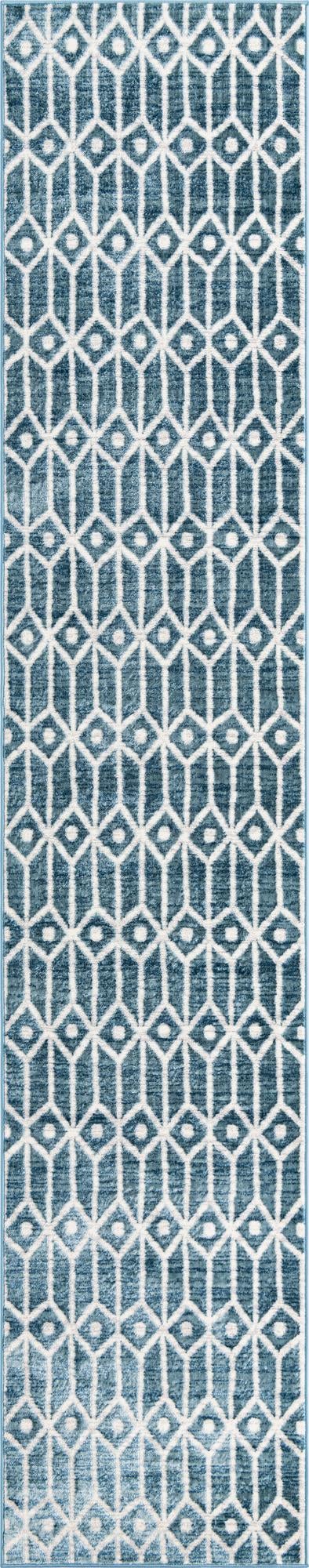 Blue 2' 7 x 13' Matrix Trellis Runner Area Rug 100% Polyester Geometric Pattern Modern Carpet for Living, Dining, Bedroom, Office for Sale at Rug Engine