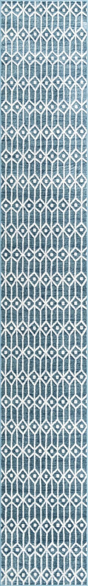 Blue 2' 11 x 19' 8 Matrix Trellis Runner Area Rug 100% Polyester Geometric Pattern Modern Carpet for Living, Dining, Bedroom, Office for Sale at Rug Engine