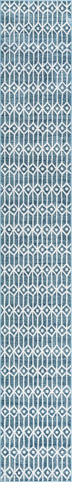 Blue 2' 11 x 19' 8 Matrix Trellis Runner Area Rug 100% Polyester Geometric Pattern Modern Carpet for Living, Dining, Bedroom, Office for Sale at Rug Engine