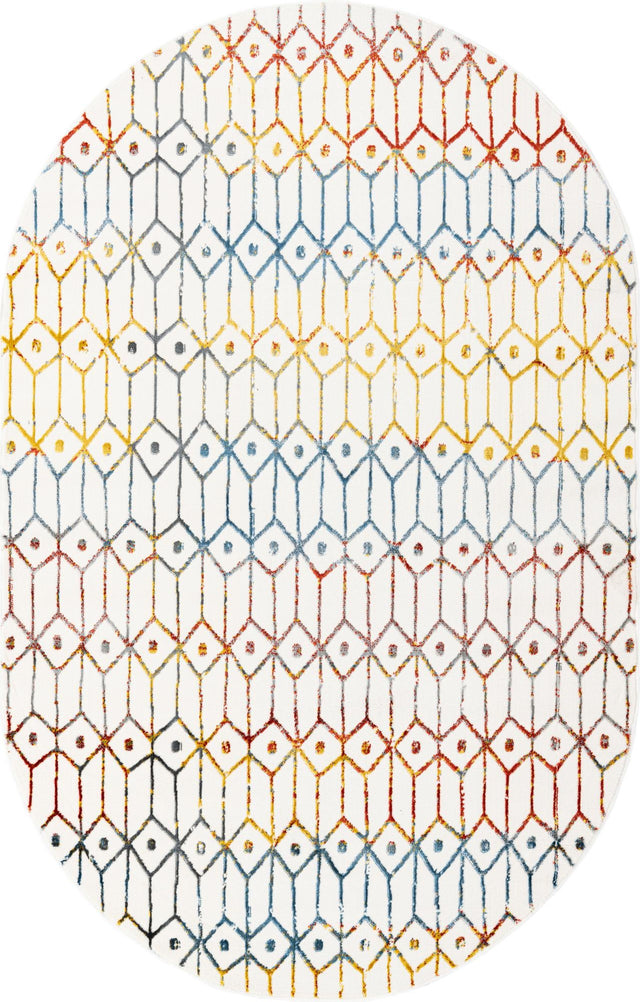 Multicolor 5' 3 x 8' Matrix Trellis Oval Area Rug 100% Polyester Geometric Pattern Modern Carpet for Living, Dining, Bedroom, Office for Sale at Rug Engine