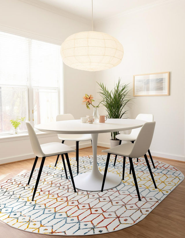 Multicolor 5' 3 x 8' Matrix Trellis Oval Area Rug 100% Polyester Geometric Pattern Modern Carpet for Living, Dining, Bedroom, Office for Sale at Rug Engine