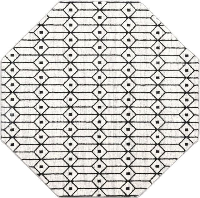White 5' 3 x 5' 3 Matrix Trellis Octagon Area Rug 100% Polyester Geometric Pattern Modern Carpet for Living, Dining, Bedroom, Office for Sale at Rug Engine