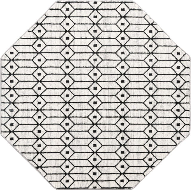 White 5' 3 x 5' 3 Matrix Trellis Octagon Area Rug 100% Polyester Geometric Pattern Modern Carpet for Living, Dining, Bedroom, Office for Sale at Rug Engine